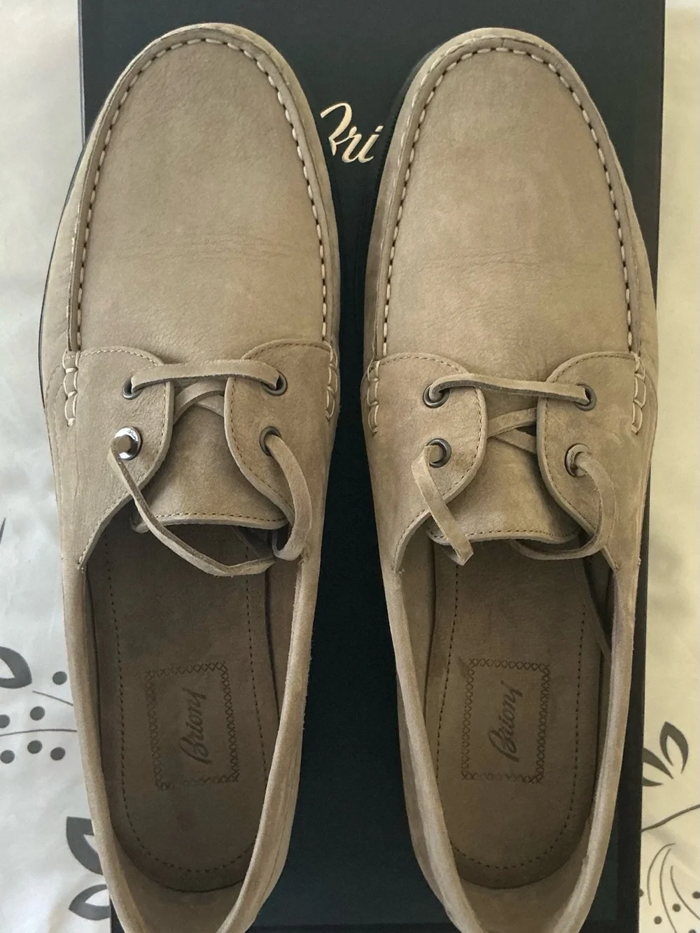 Brioni Taupe Suede Men’s Boat Shoes
